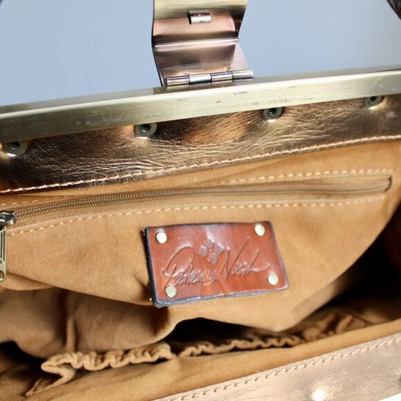 Patricia Nash Metallic Gold Brass Silver Snakeskin Leather Purse Shoulder Bag - Picture 7 of 8